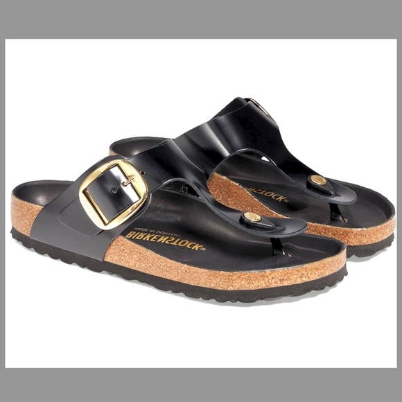 Birkenstock Shoes - BIRKENSTOCK Gizeh Big Buckle High Shine in Black - 39/ 8- 8.5